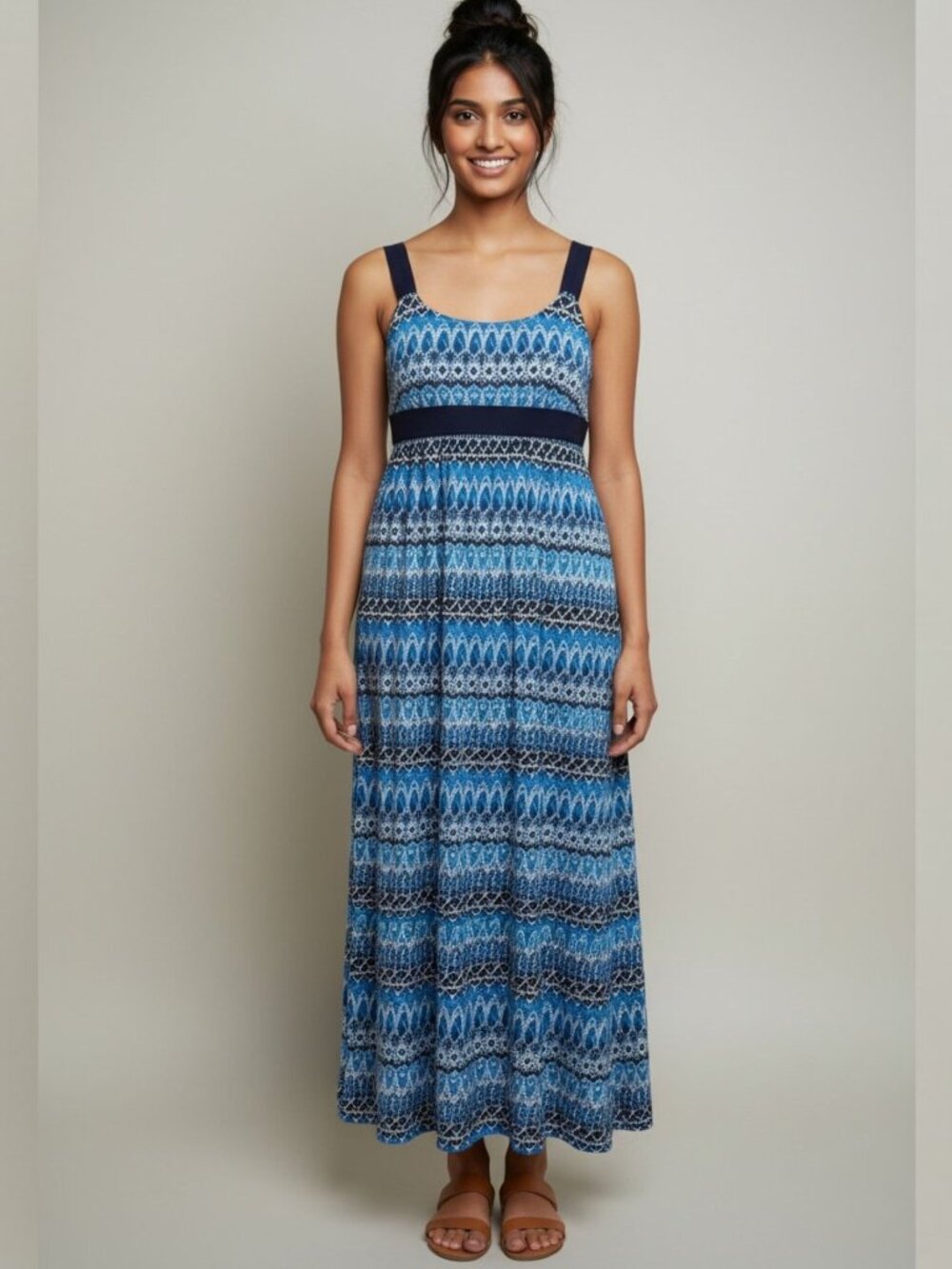 R&K Originals Dress Size XS Blue Geometric Empire Waist Sundress Summer